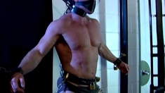 Sexy stud Derek bound, blindfolded and flogged