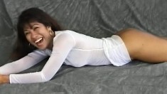 Raquel enjoys being filmed while wearing a see-through dress