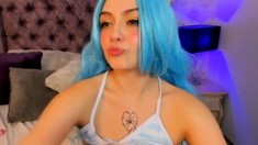 Blue Haired Fucks Her Pink Pussy In Her Bedroom
