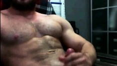 Muscular Bear Strokes His Cock On Webcam