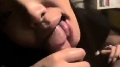Skinny Asian MILF eats cock and balls