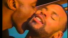 Young black cocksucker has two studs taking turns banging his ass on the pool table