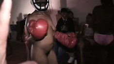 Black boxing chicks reveal their young titties as they fight