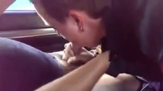 Russian whore sucked 2 cock in a car. Cum to her mouth
