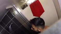 Str8 spy guy in hostel shower jerk part 1